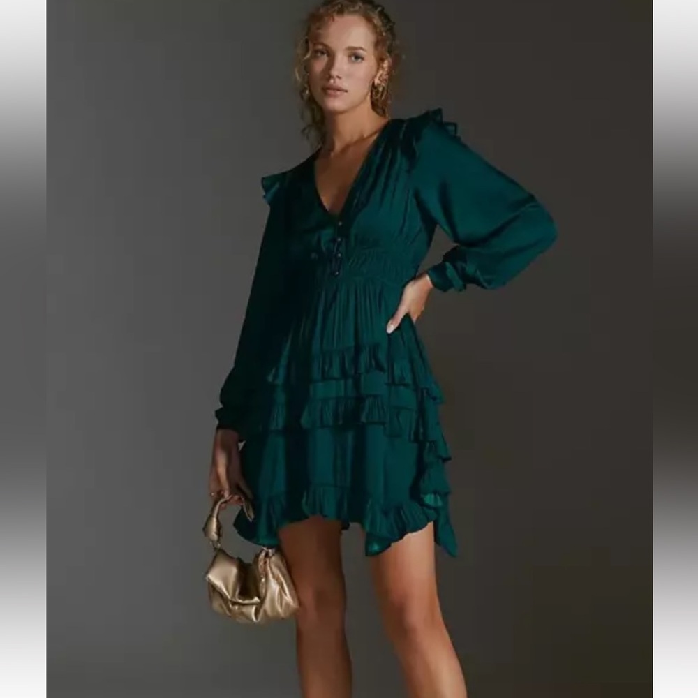 Anthropologie Teal Long Sleeve Dress